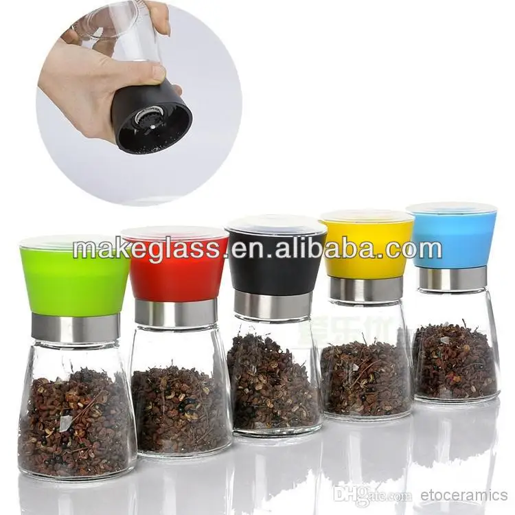 Herbs& Spice Tools Glass Spice Jar Grinder,Pepper Salt Grinder Glass