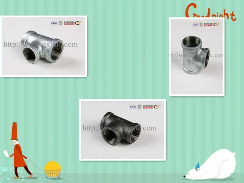 ANS/ASME/NPT tee beaded equal malleable pipe fitting