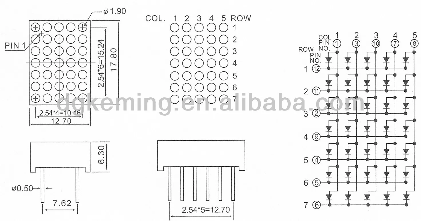 Bright Orange 5x7 dot matrix led display, yellow led matrix 1.9mm micro dot matrix 5x7