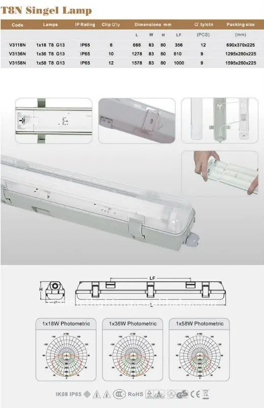 1x28W fluorescent tube waterproof lights fixture