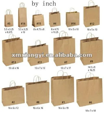 standard gift bag sizes