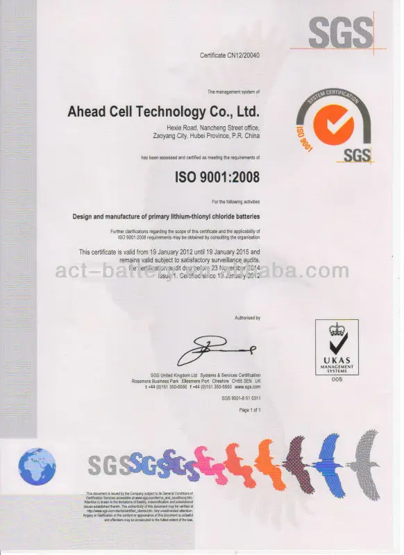 ACT hotsale 3.6V Primary Lithium thionyl chloride Battery/batteries 12v 3.6V 19 Ah ER34615 for car laptop