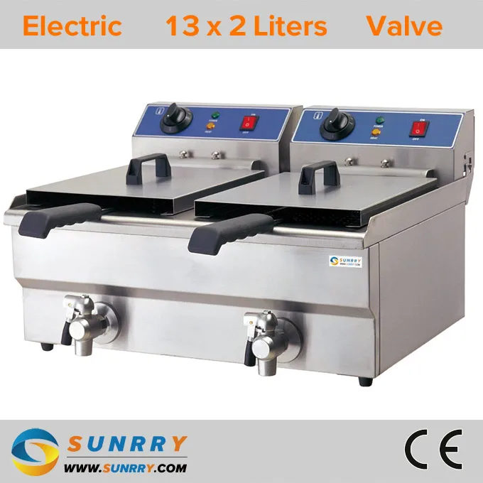 SY-TF213V,-Counter-Top-Fryer,-2-Tank,-2-Basket,-With-Tap,-3.3+3.3Kw,-13+13L