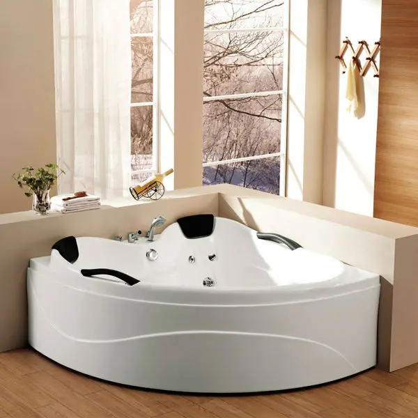 1510*1510*650mm size two person fan shape design corner freestanding Pure Acrylic hydro massage bathtub (M-2005)