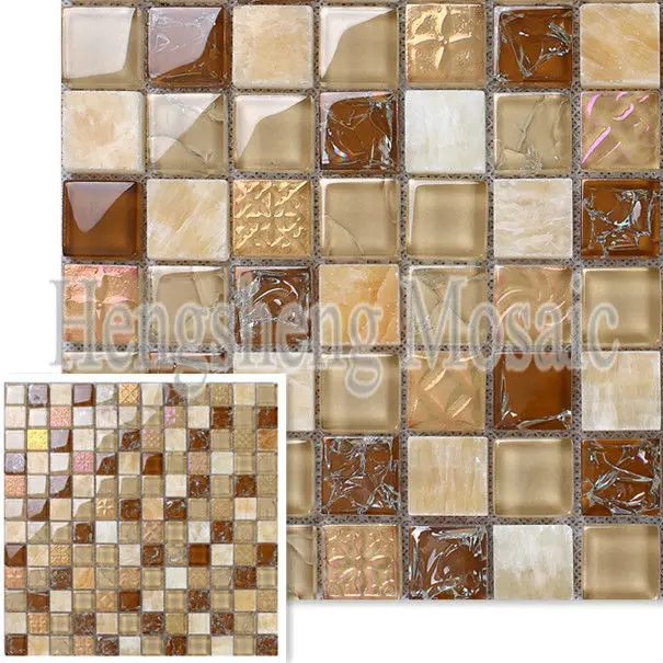 Màu be Màu Crackle Glass Đá Hỗn Hợp Gạch Mosaic Giá Rẻ Nhà Bếp/Phòng Tắm Tường 23x23 mét (KS03)