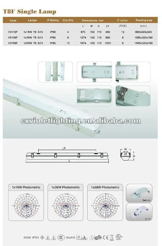 China factory IP65 fluorescent Lamp T8 1*36w linear light