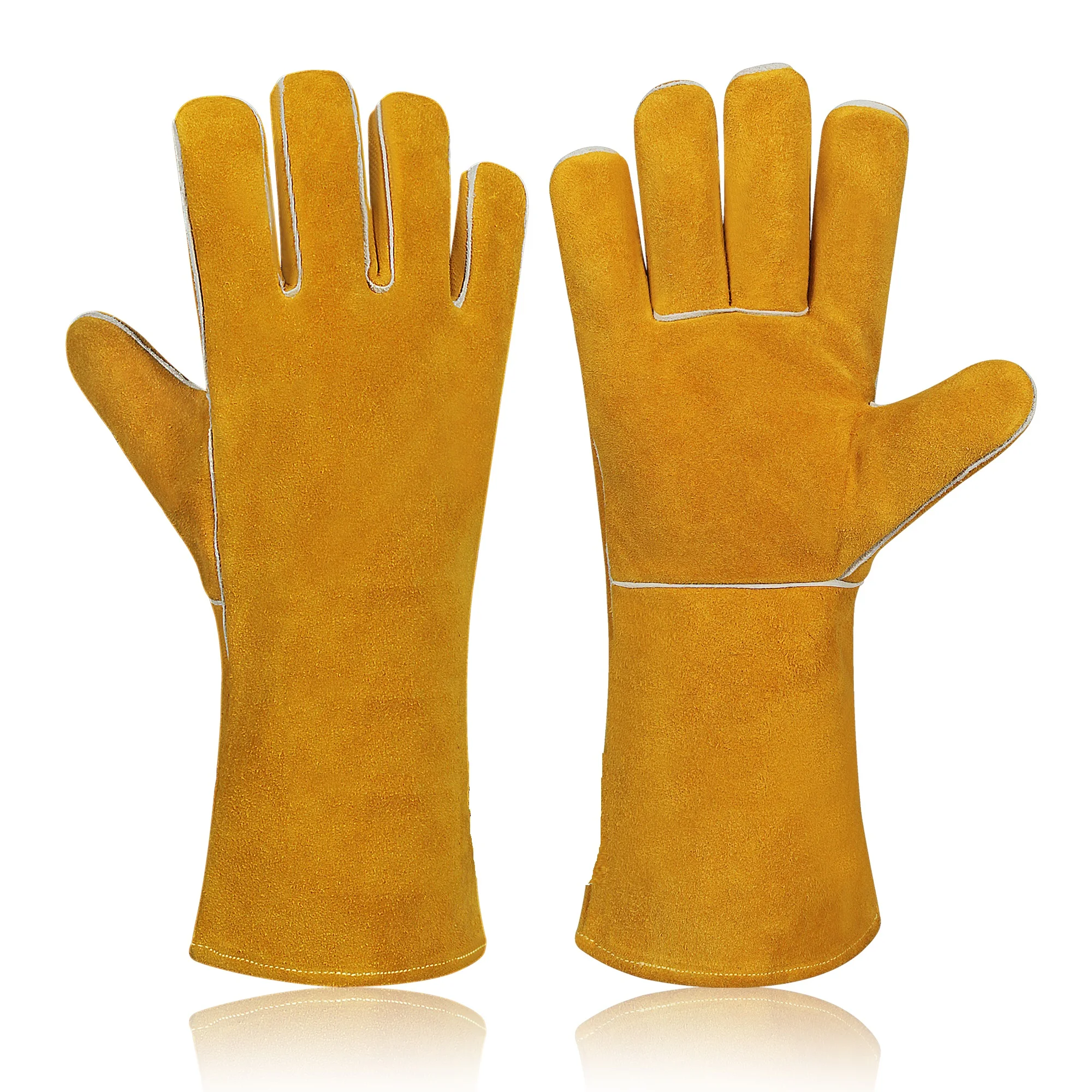 Tig Welding High Quality Work Safety Long Cuff Gloves Heat Resistant Goat Leather Split Leather 1478