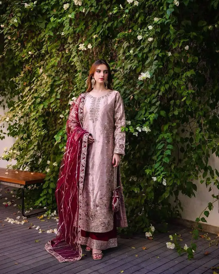 ladies punjabi dress material Indian Pakistani Art Silk Suit Party Wear Wedding Women Wear Handmade Salwar Kameez Suit Designer Elegant Calla Lily Print Maxi Dress