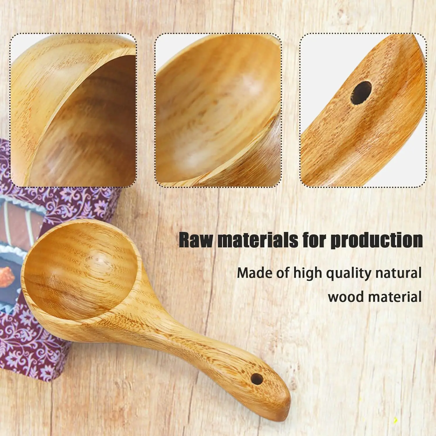 2 Pack Wooden Kitchen Scoop Ladle Multipurpose Large Solid Wood Water