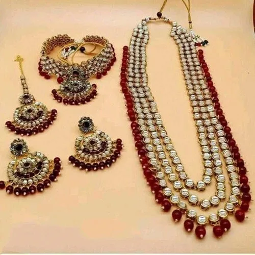 Jmc Gold Plated Indian Traditional Pearl Kundan Necklace Earrings With