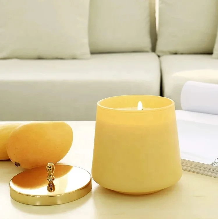 Contemporary Design Scented Frosted Yellow Glass Candle Jars With Lid