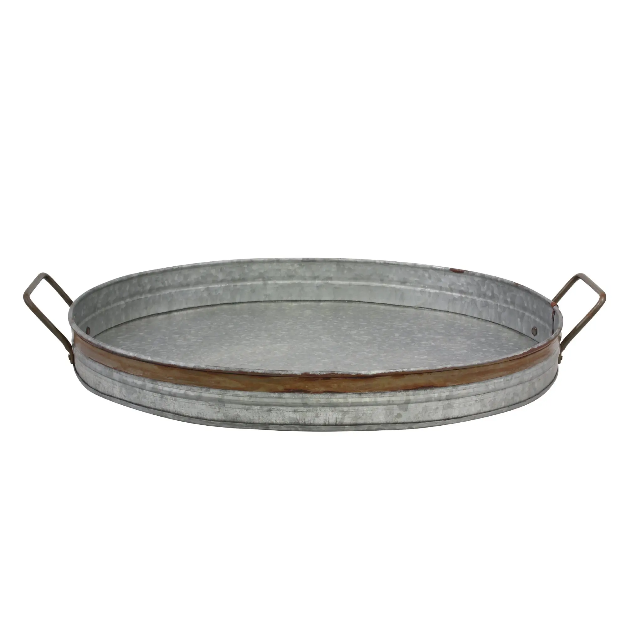 Galvanized Serving Trays With Handle Set Of 2 Premium Quality Metal