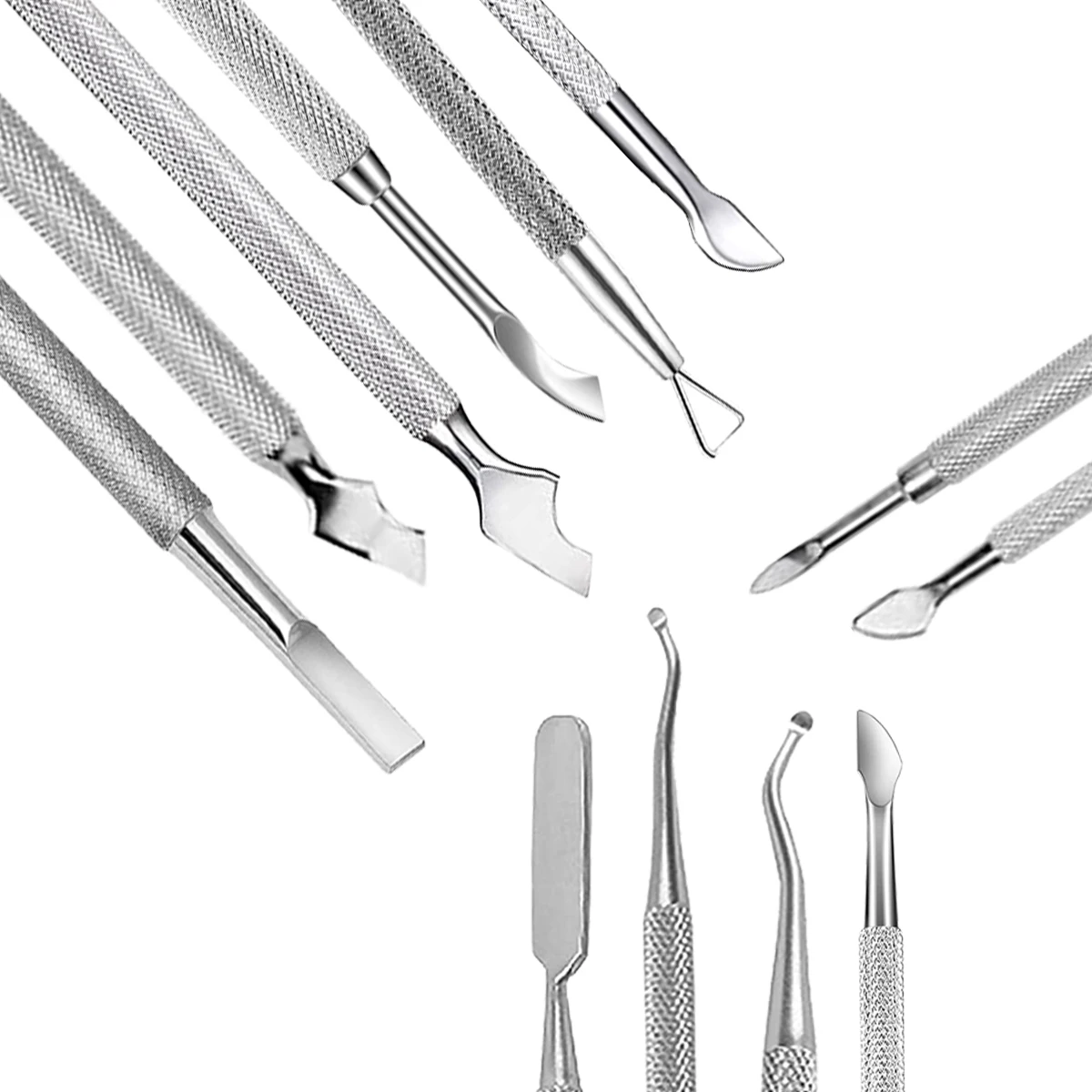 Bahasa 12 Pcs Stainless Steel Cuticle Pusher Cutter Professional Double