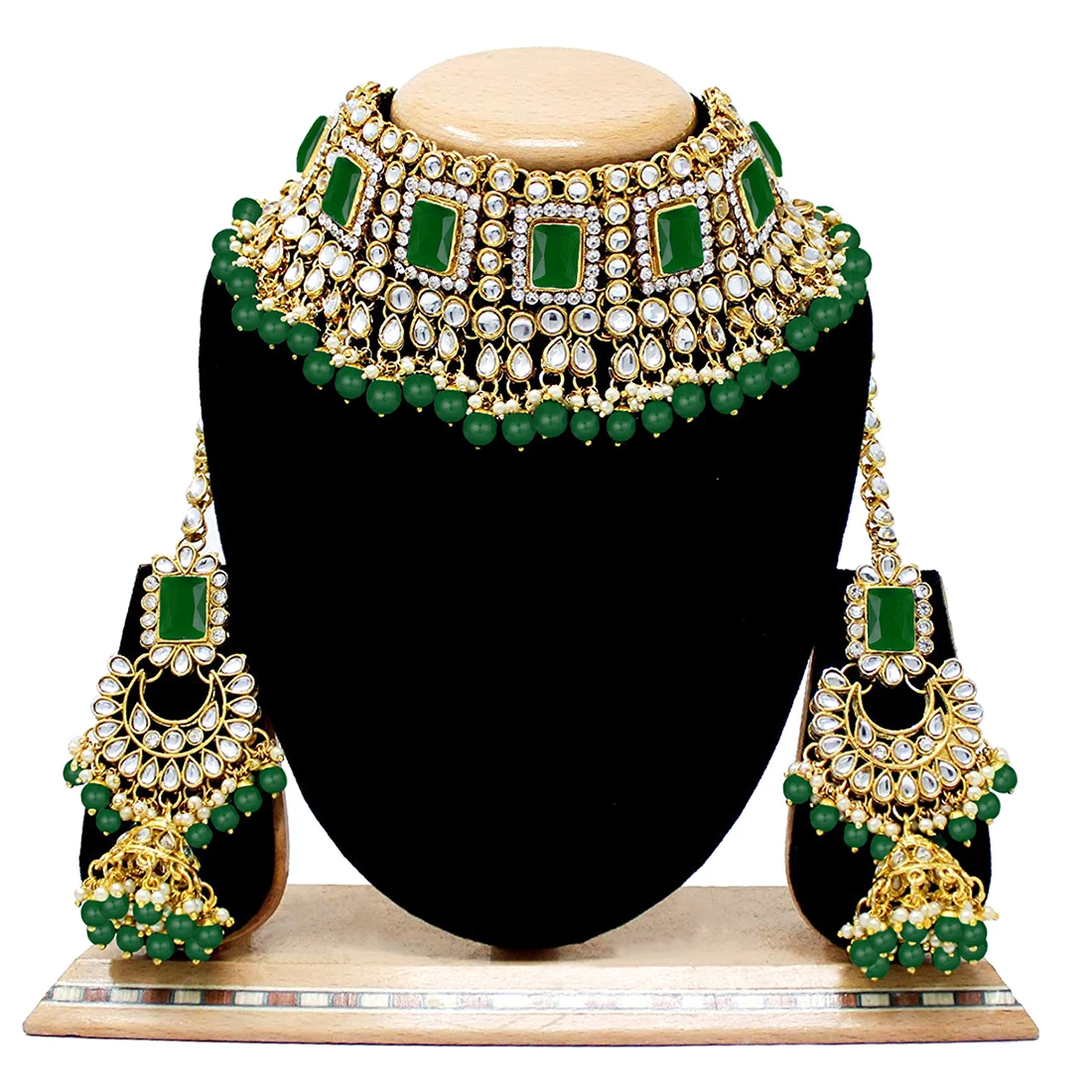 Aheli Traditional Faux Kundan Choker Necklace Earrings Maang Tikka Set Indian Bridal Fashion