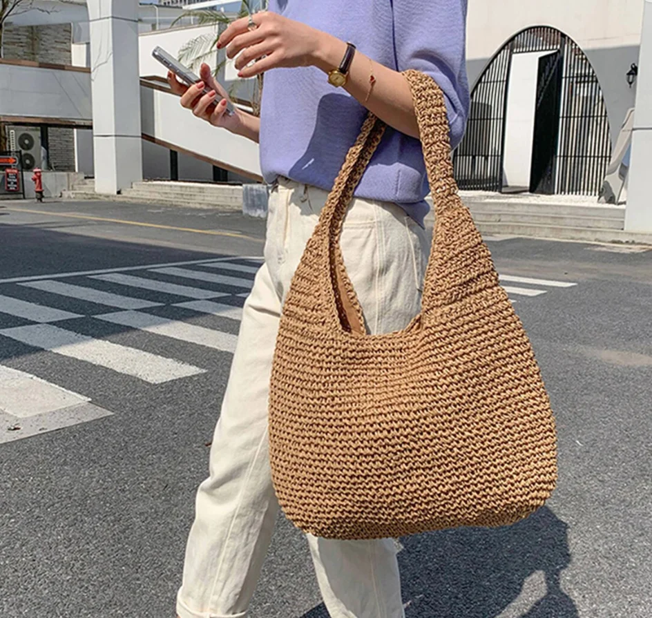 Crochet Raffia Small Woven Straw Beach Pouch Bag Clutch Handwoven Bag