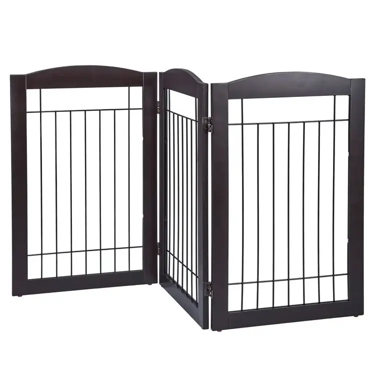 Brown Metal Wood Free Standing Pet Gates Safety Gates Border Coverage ...