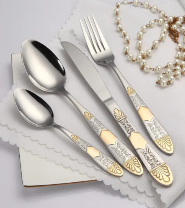 Restaurant Mirror Polish Flatware Simple Handle Fork Knife Spoon Set