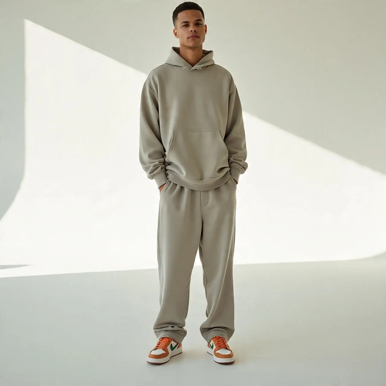 French Terry Baggy 2 Piece Tracksuit Hooded Sweatshirt Jogger Sweatpants Sweatsuit Sets 500 GSM Hoodie Sets Men A0374906a5022492b9a0eb19ad7d26898U