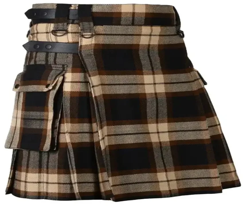 苏格兰高地格子呢短裙羊毛在鼓乐器中穿着