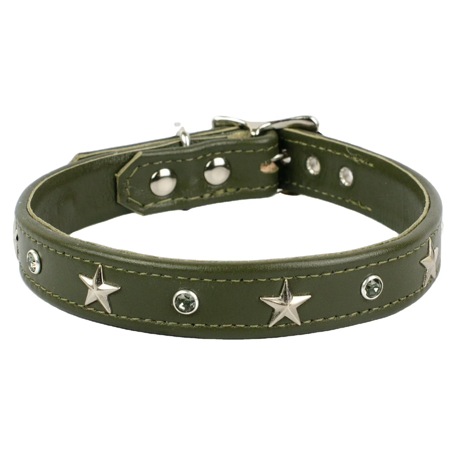 Exclusive Genuine Handmade Leather Dog Collar With Crystals & Stars ...