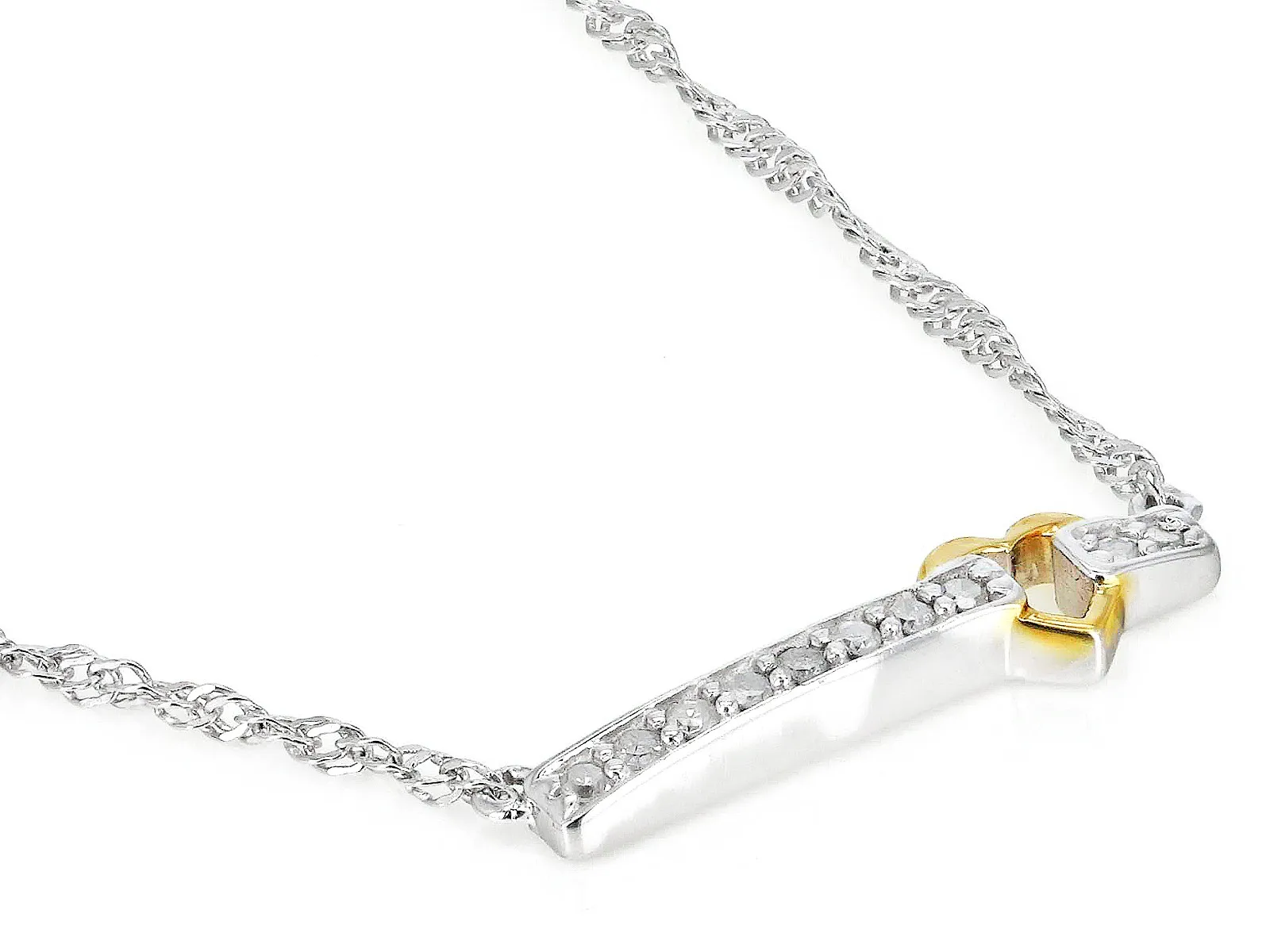 White Diamond Heart Necklace In Rhodium And 18k Yellow Gold Over 925 ...