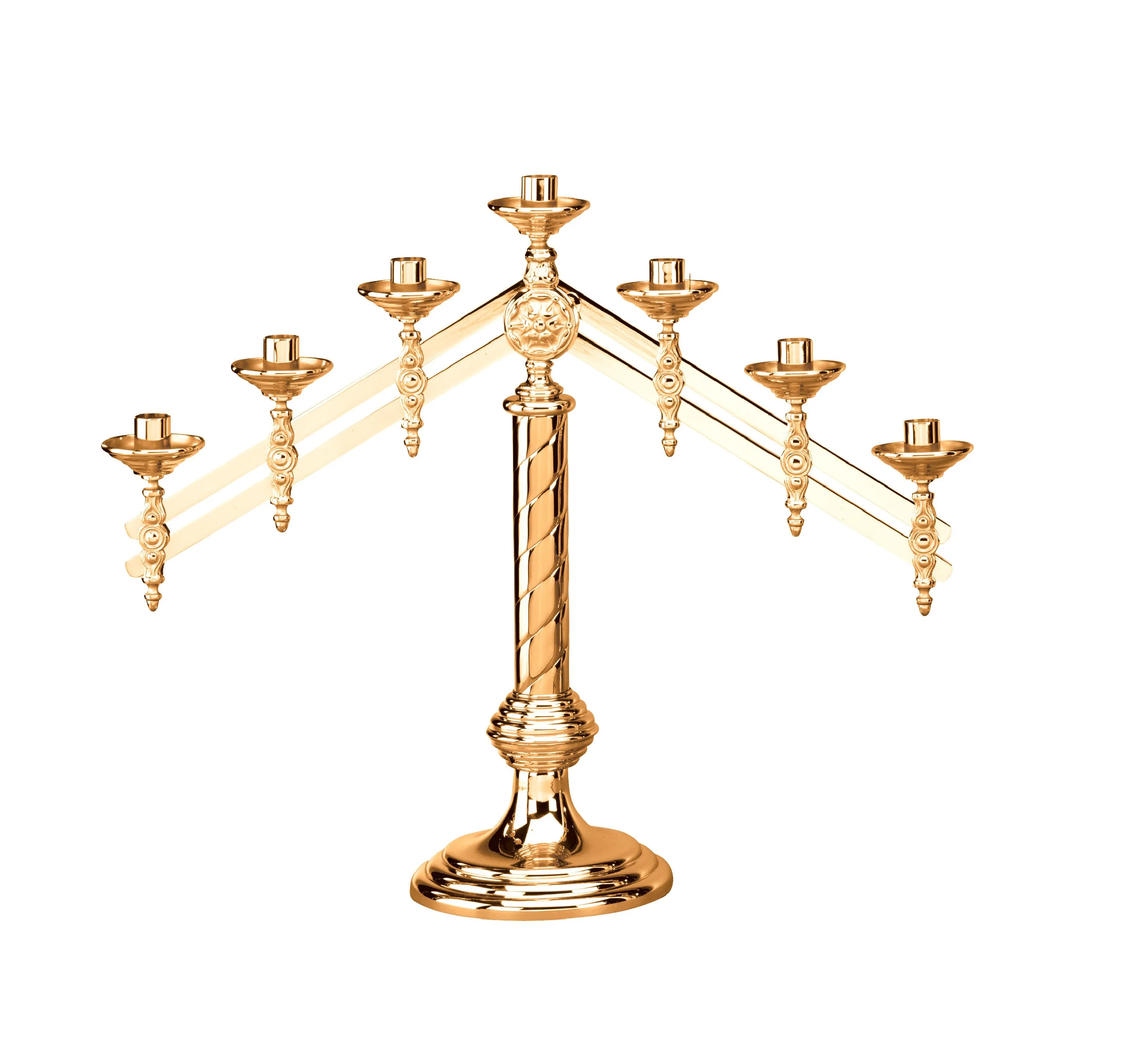 Gold Metallic Candelabra Rustic Tall Seven Arms Decorated Candelabra Handmade For Home And