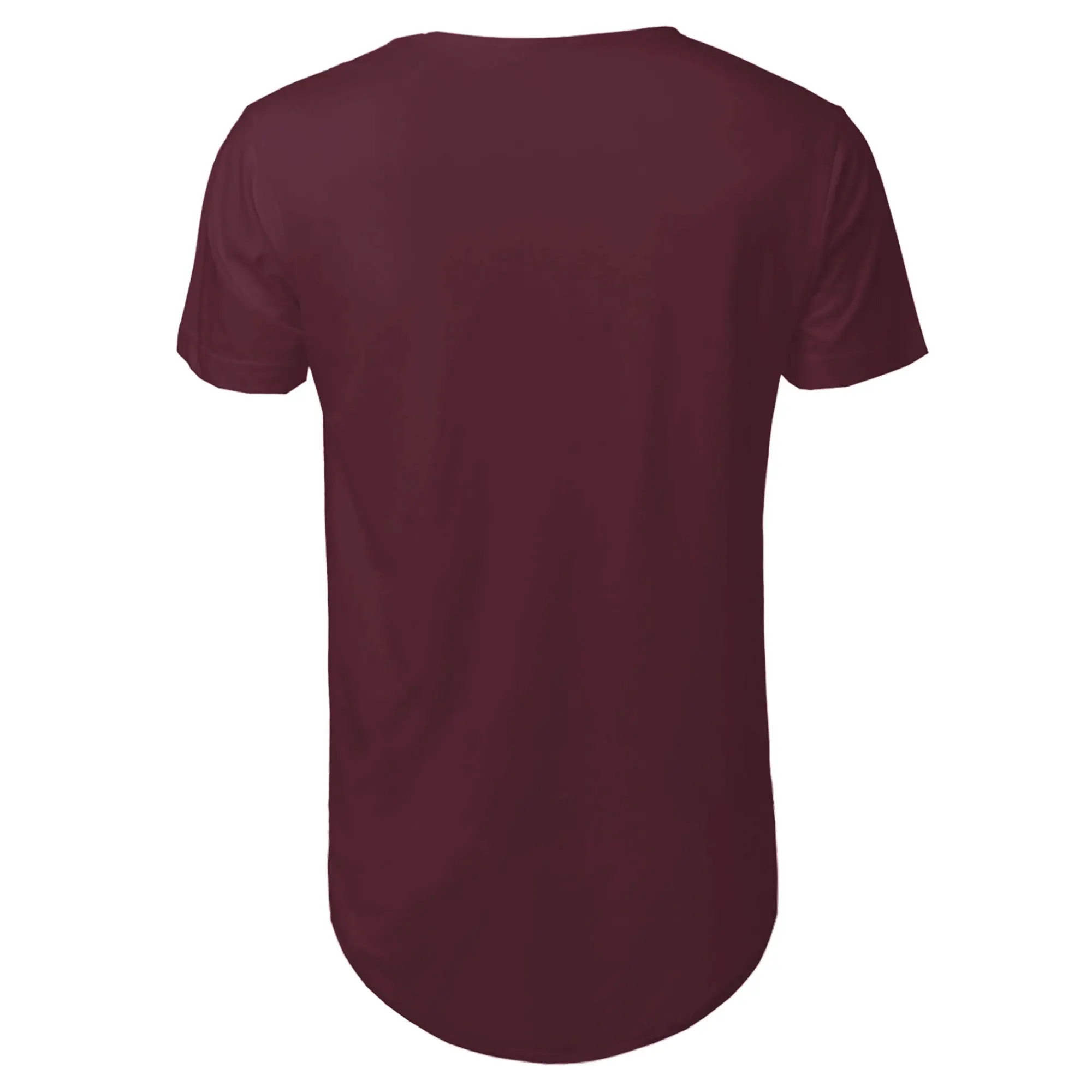 Men's Slim Fit Tee Shirt Longer Drop Curved Hem Round Neck Muscle