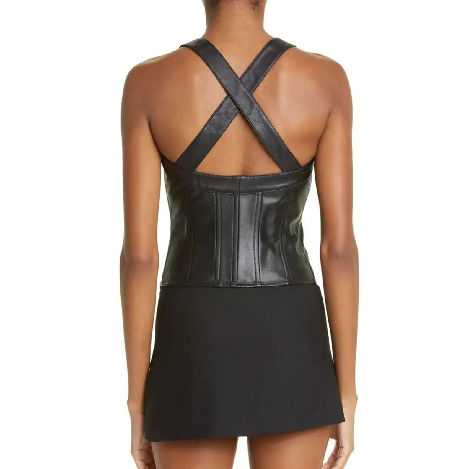 Black Women Push Up Chest Binder Corsets Leather Material Slimming