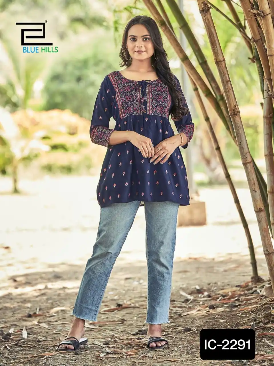 Indian Designer Women Wear Ready Made Rayon Kurtis With Printed Work