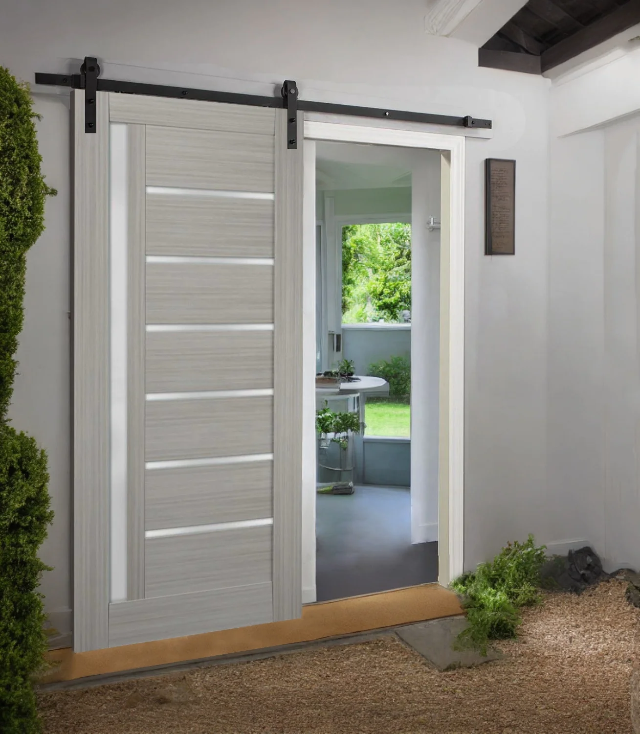 Oem 2023 Classic Black Barn Door Hardware Kits For Grey Ash Barn Door