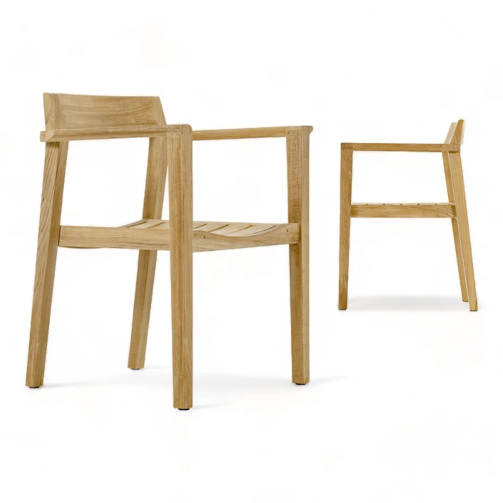 Teak Wood Garden Cafe Furniture Dining Table Set Patio Wooden Arm