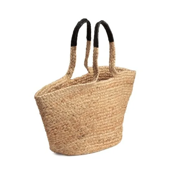 New Design Hand Braided Jute Basket Bag With Wooden Handle Ladies Hand ...