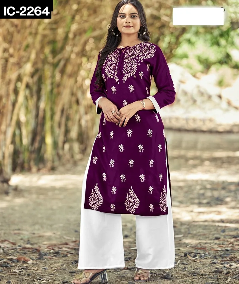 Women Wear Rayon Kurtis Plazoo Set With Beautiful Embroidery Work Ready ...