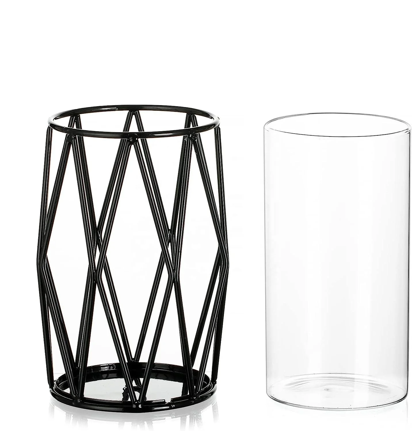 Geometrical Structured Wire Mesh Candle Holder With Glass Cover Durable
