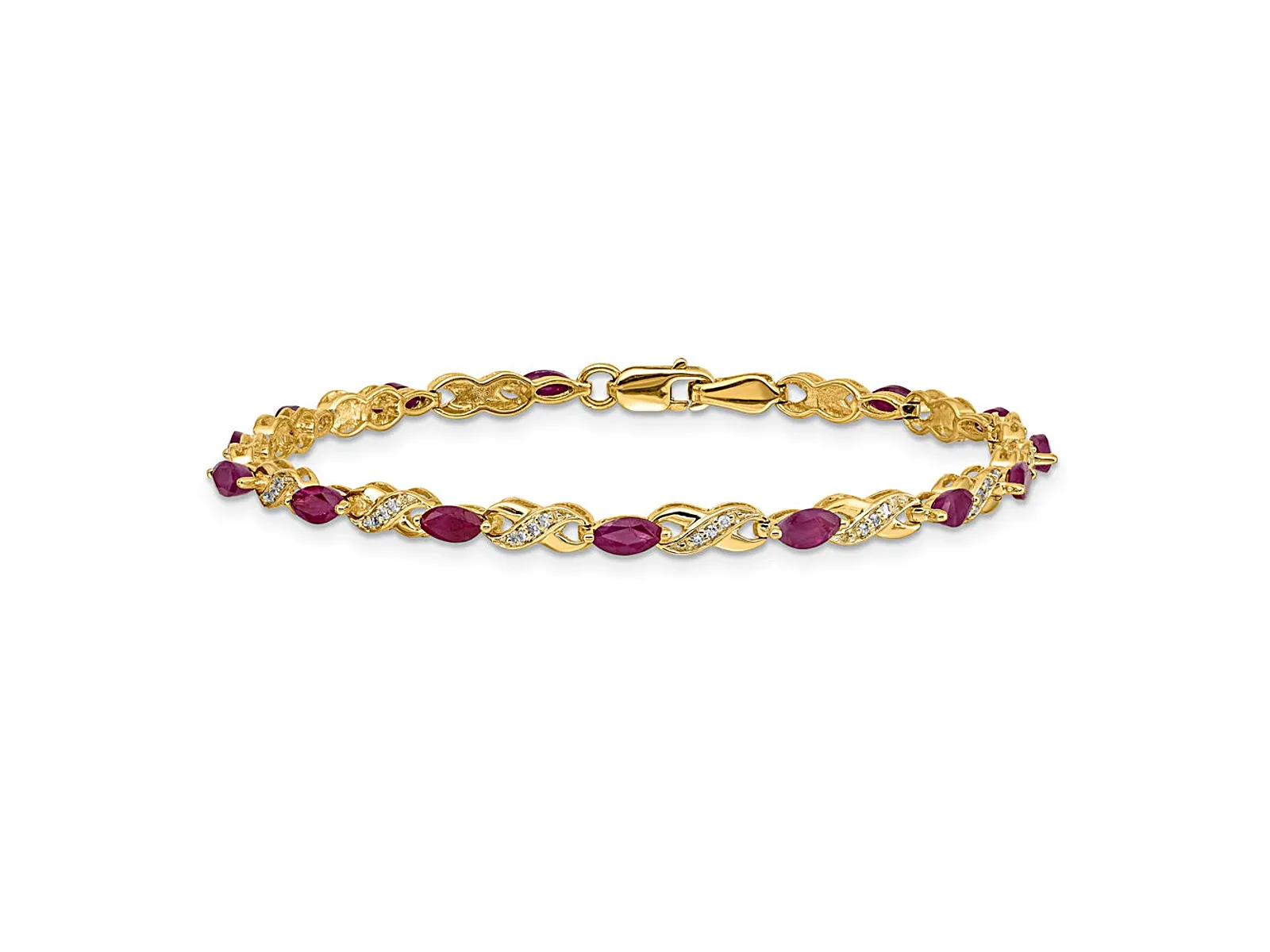 14k Yellow Gold And Rhodium Over 14k Yellow Gold Diamond And Ruby Infinity Bracelet Exquisite 1697