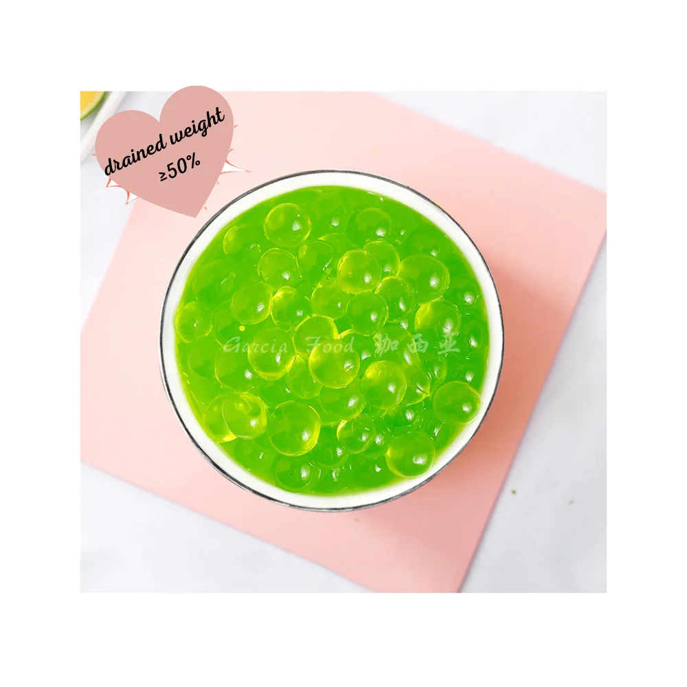 Fusu Ready To Eat Popping Boba Green Apple Flavor (3kg*4 Tubs/ctn) Great Way To Mix & Match A