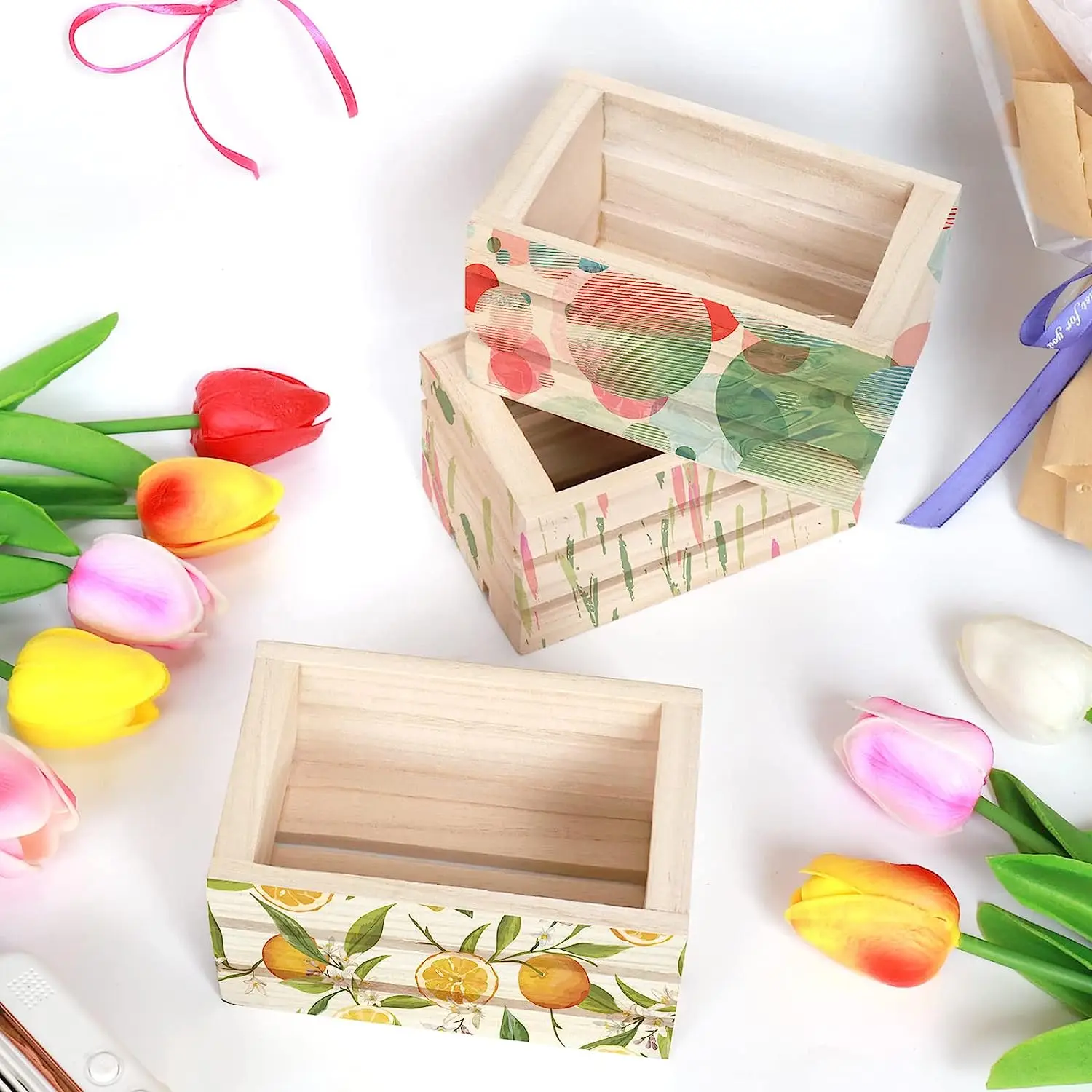 4 Pack Mini Rustic Wooden Crates,Decorative Crates Unfinished Wood Box