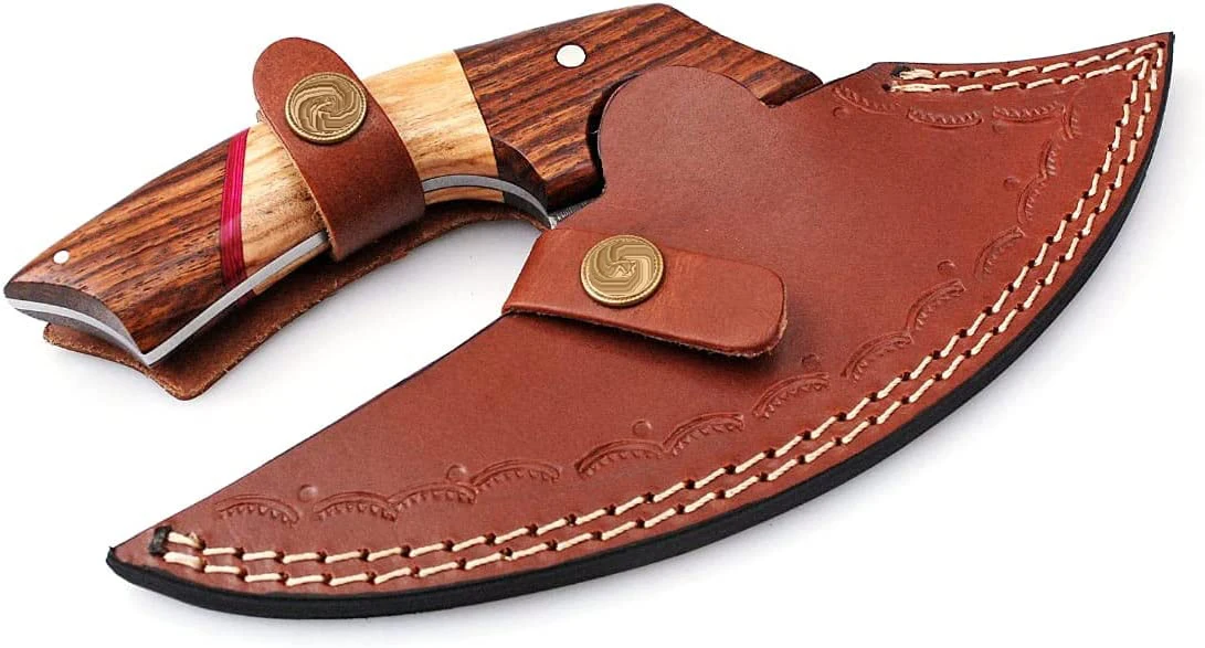 Damascus Steel Kitchen Ulu Knife Wooden Handle Professional Kitchen