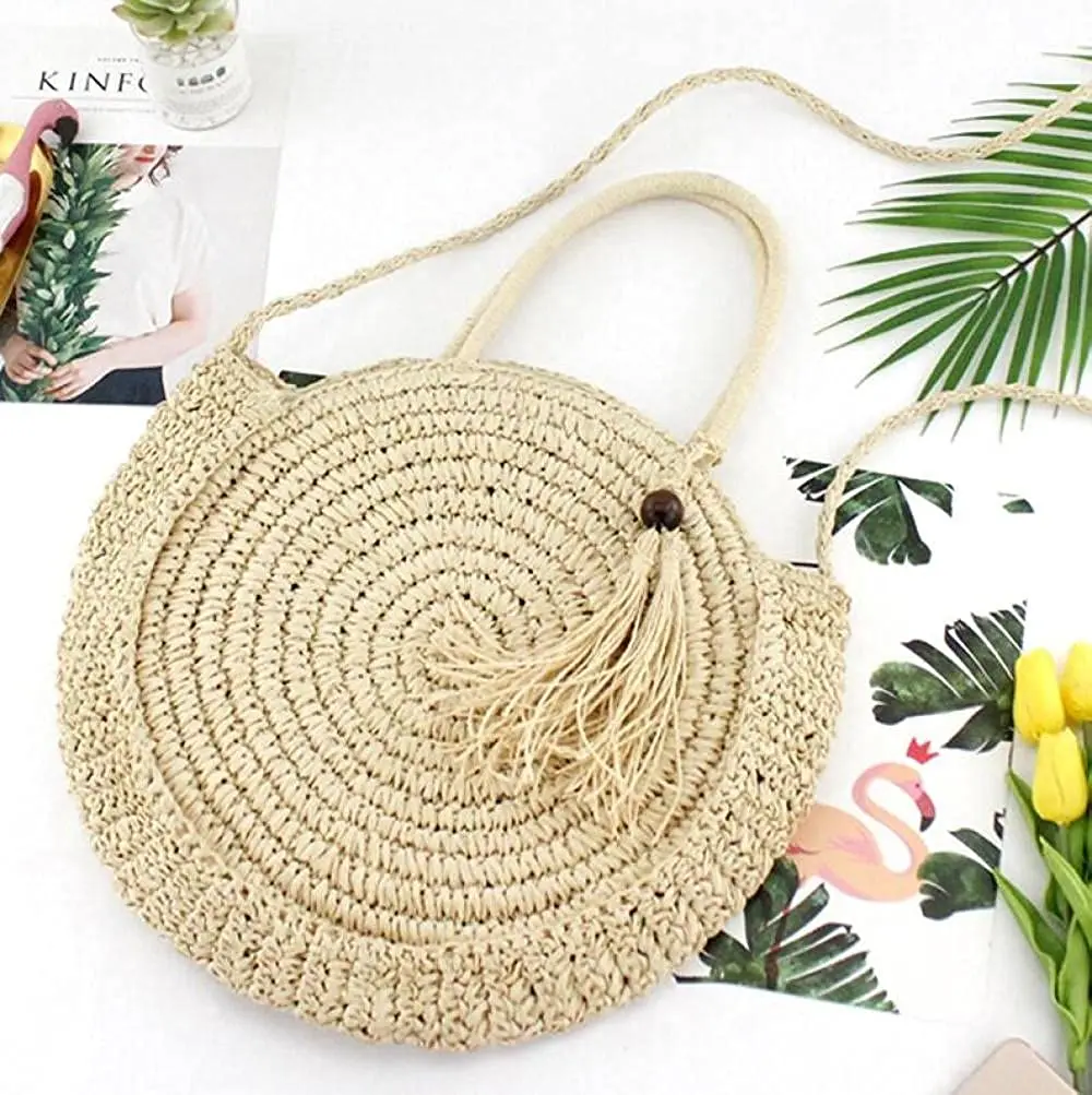 Hot Design Gets Summer Straw Bags Round Beach Toto Rattan Bag For Women ...