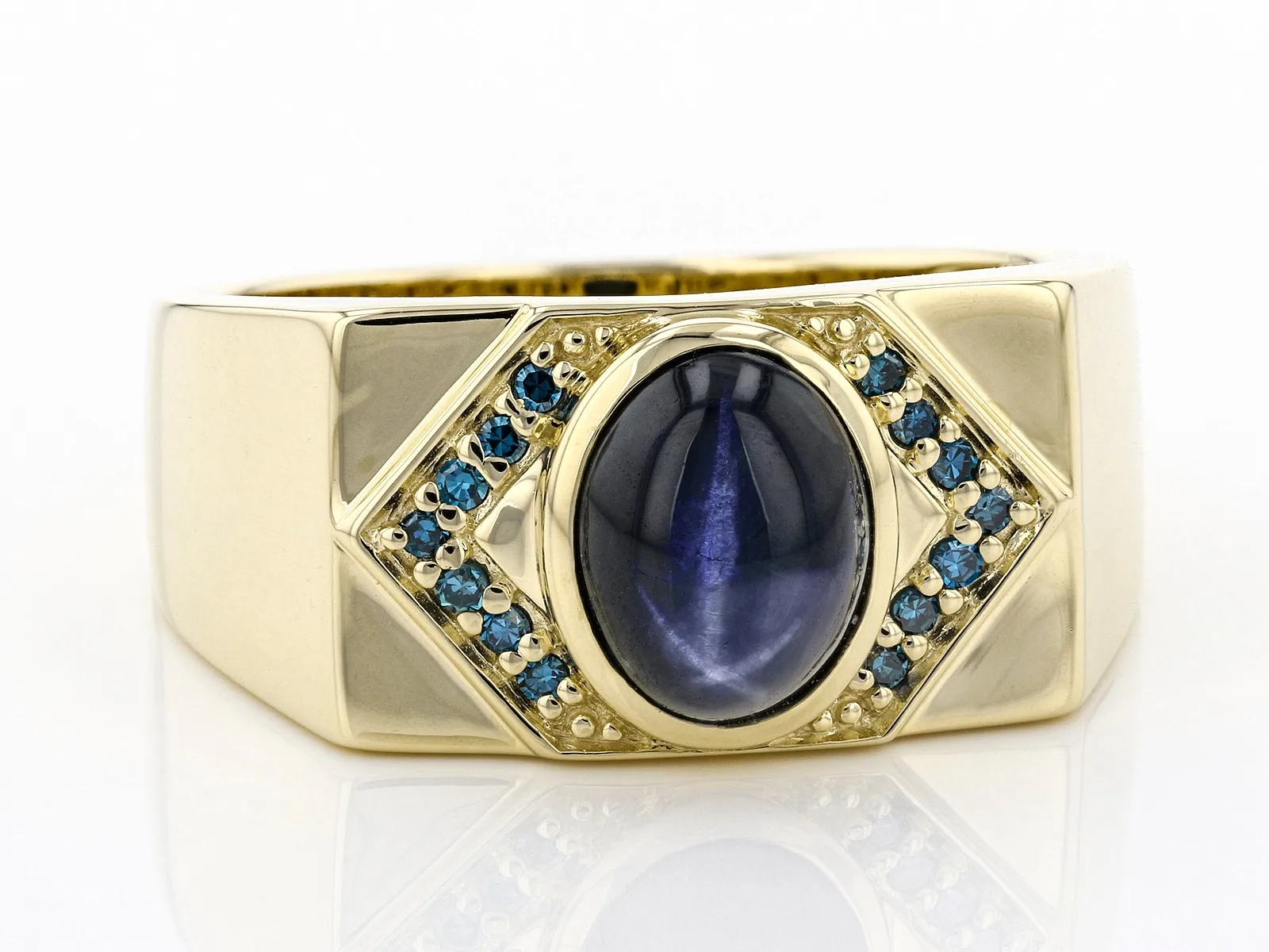 Stellar Aura Blue Star Sapphire 10k Yellow Gold Mens Ring Elegant Fine Jewelry A Majestic 7324