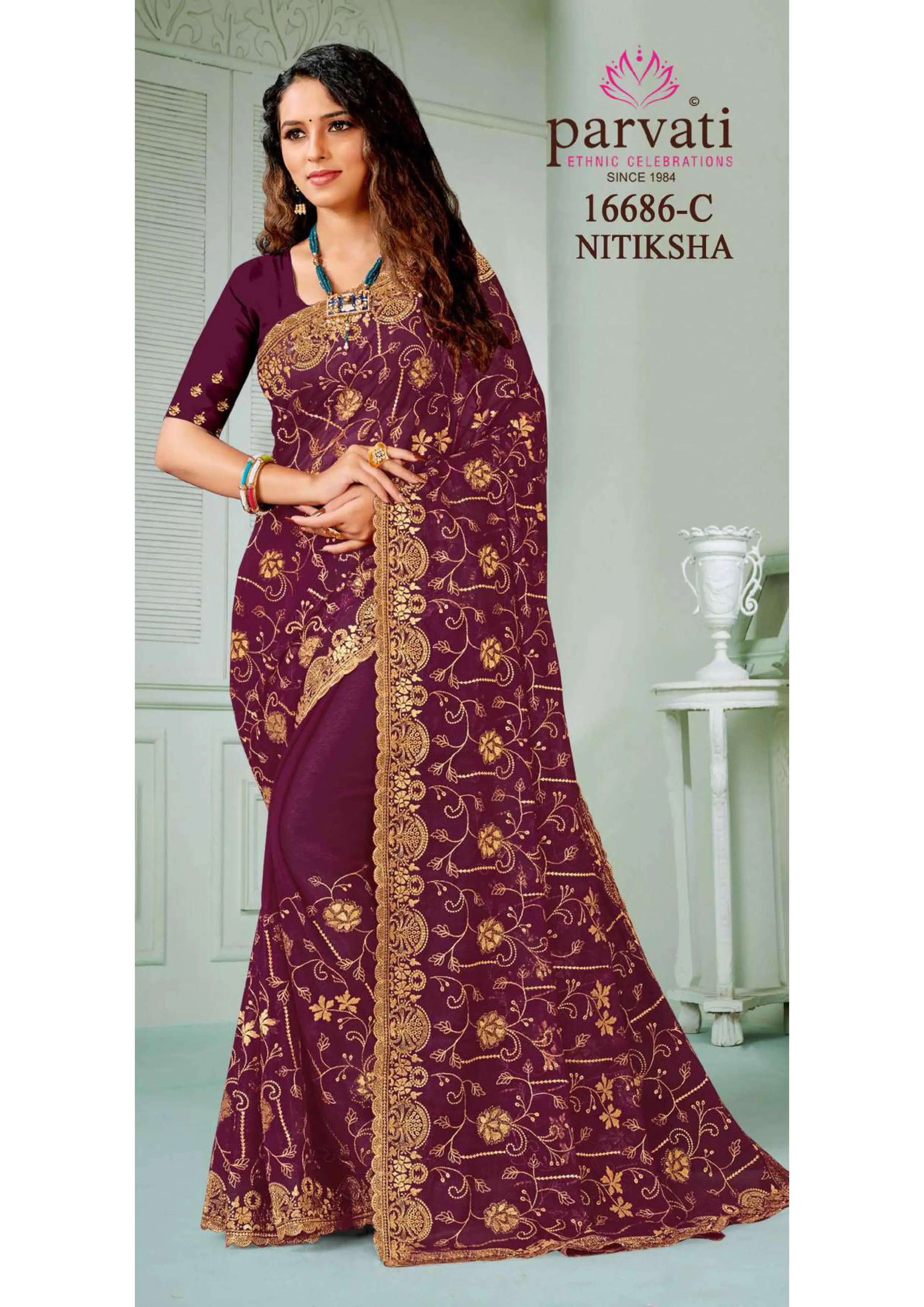 Simmer Heavy Zarkan Embroidery Work Saree With Blouse Piece Indian