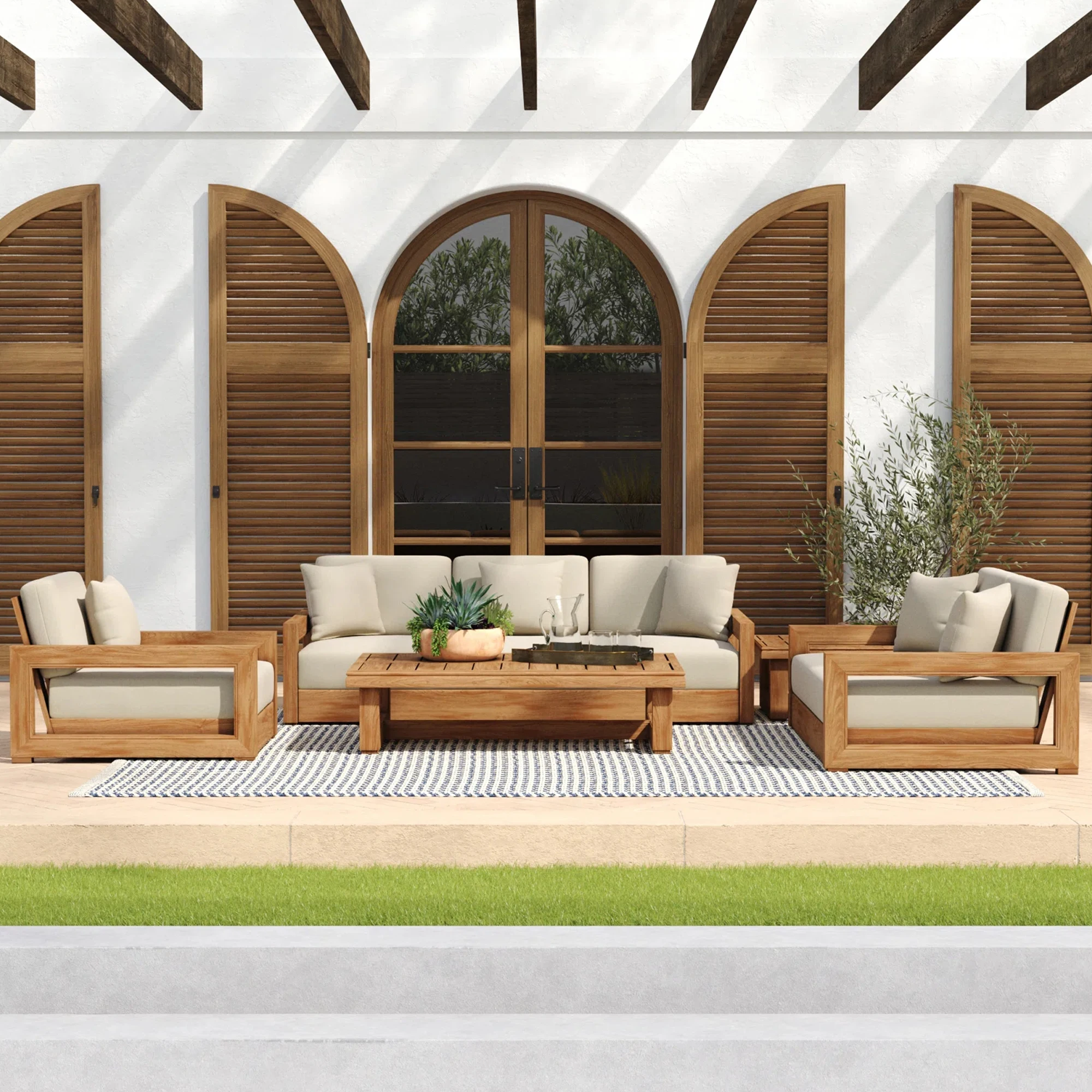 Outdoor Modern Sofa Set Natural Teak Beautifully Cushion Design - Xylo