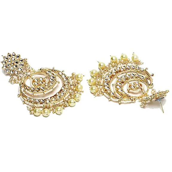 Jmc Traditional Jewellery Rhodium Kundan & Pearl Maang Tikka Earring ...