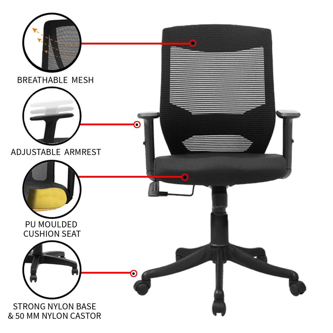 Top Quality Office Chair Workstation Desk Yuva Medium Back Mesh Fixed