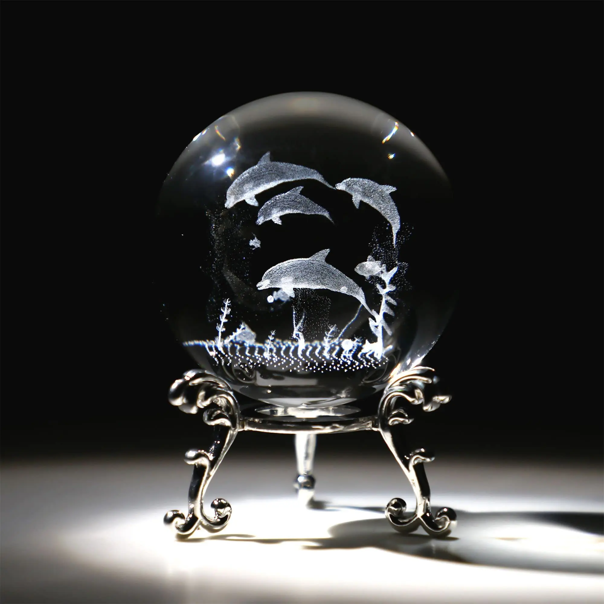 Dolphins Engraved Crystal Ball