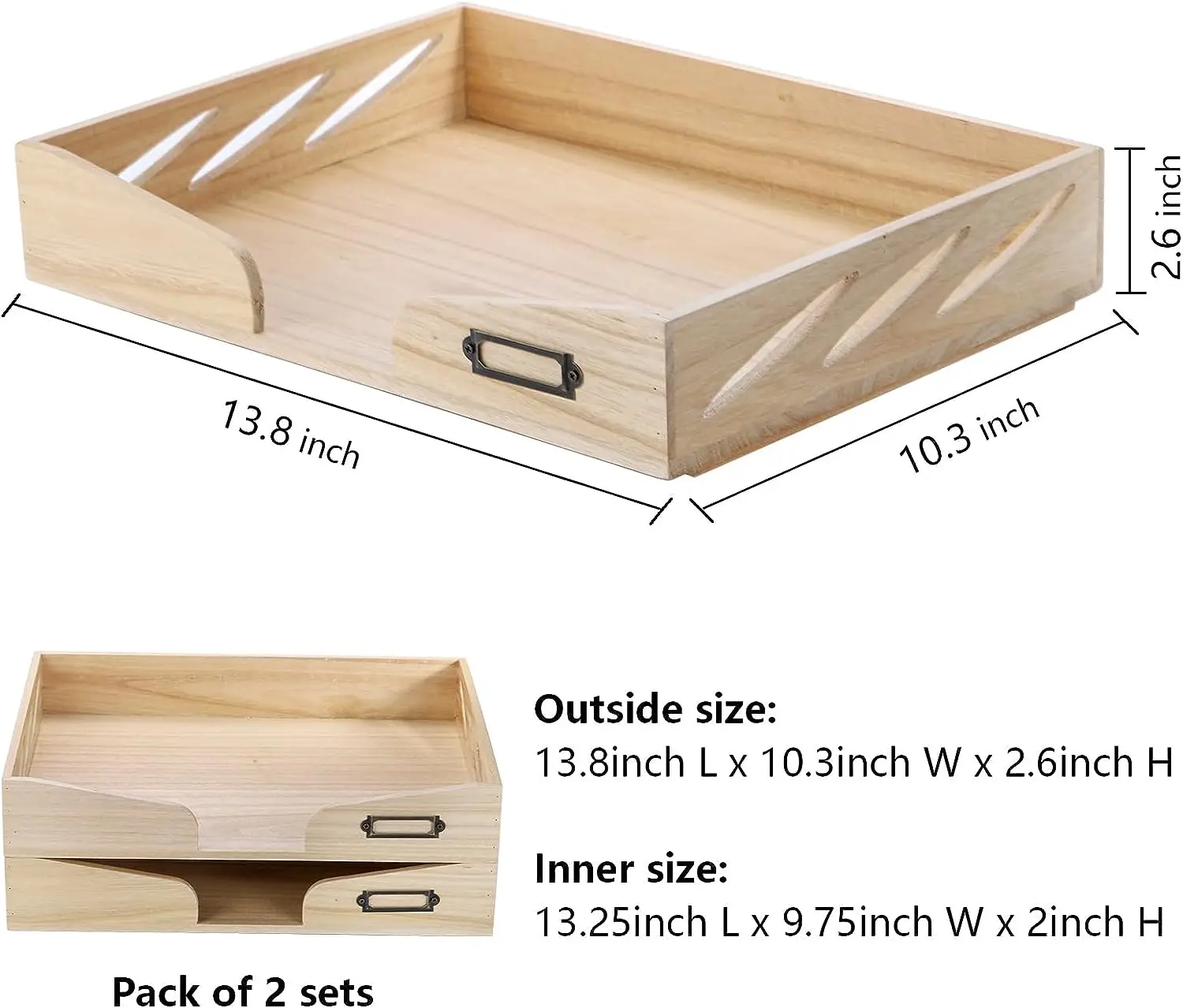 2 Pack Wood Lettersize Tray Stackable Office Letter Organizer Desk