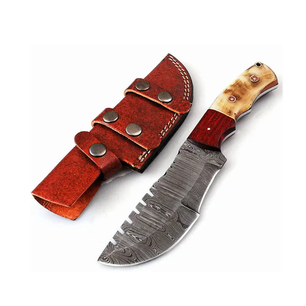 Professional Wooden Handle Tracker Knife With Leather Sheath Customized
