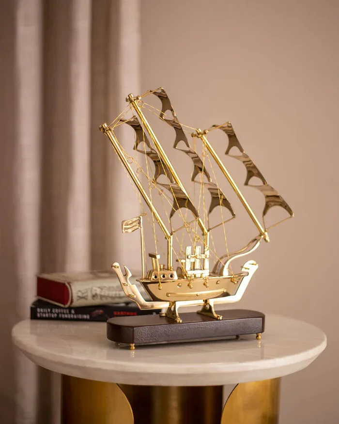 Brass Model Ship Small Metal Made In India Premium Design Brass Ship Showpiece (brass Yellow