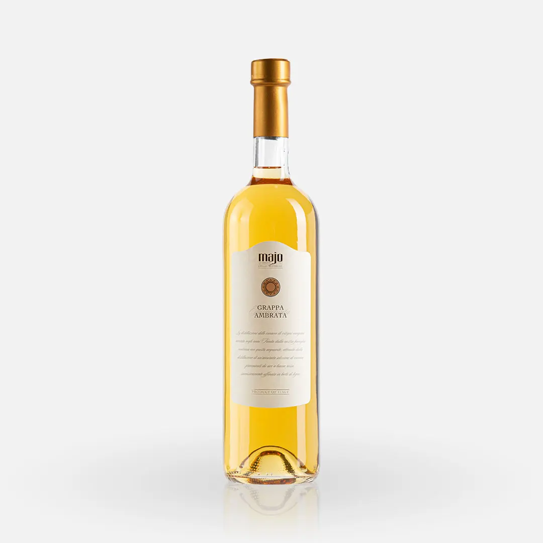 Premium Italian Liquor Grappa Majo Ambrata 50 Cl Made With Marc Extract
