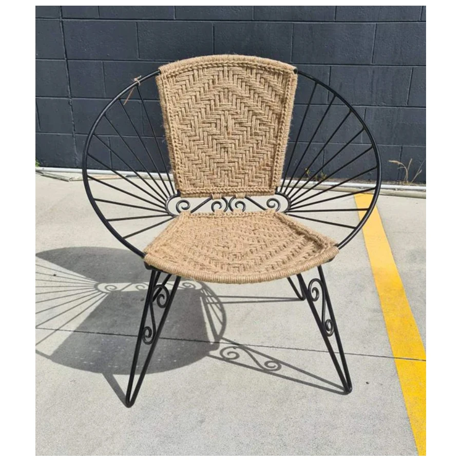 Outdoor Furniture Jute Woven Work Iron Chairs For Garden And Other Open